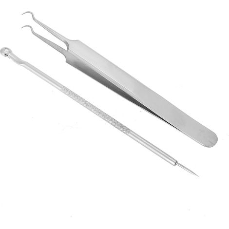 Kit d'extraction de points noirs en acier inoxydable - Pince courbée double extrémité pour comédons et acné (1/5)