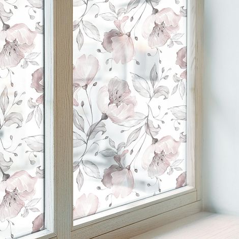Fensterfolie 50x116 cm Dekorativ Selbstklebend Blickdicht PVC Folie für Badezimmer Schlafzimmer Milchglas Sichtschutz Fenster Dekorfolie Rosenblätter