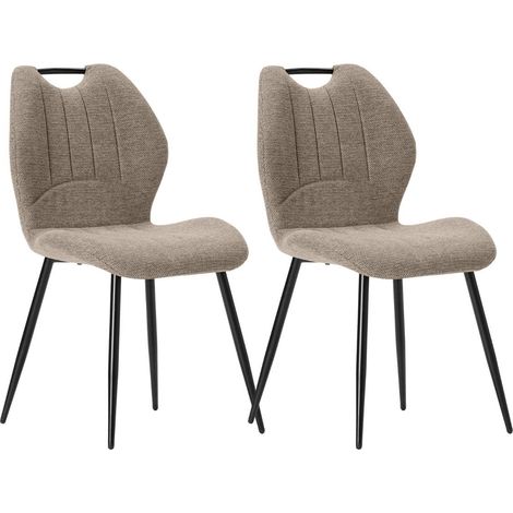 Lot de 2 chaises en tissu polyester maillé brun avec poignée et pieds en métal laqué noir - MILDA (1/5)
