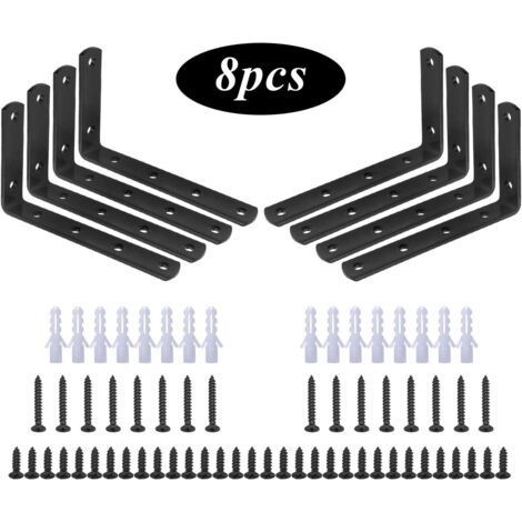 FENOPLASTICAÉquerre de Fixation,8 Pcs en Forme de L à Angle Droit Bracket en Acier Inoxydable Noir,Équerre étagère 125mm x 75mm x 20mm/Support d'angle Brace avec 48 Pcs Vis et 16 Pcs Ancres (1/5)