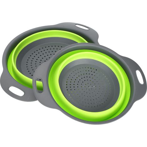 Égouttoir rond pliable rétractable 2 pièces, panier à fruits multifonction, bassine en plastique pour cuisine, gain de place. (1/5)