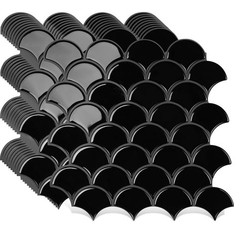 Sollbry Adhesive pour Cuisine Écaille de Poisson 3D stickers Carrelage Adhesif Mural Salle de Bain 8Pièces Sirène Rose Carreaux Adhesif 30,5 cm x 30,5 cm,noir (1/5)