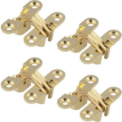 Charnière Cachée, Croix Charnières, Charnière Invisible, Charnières Croisées Invisibles pour Porte Pliante à 180 Degrés, pour Meubles, Porte en Bois, Armoire, Placard, Boîte en Bois, 4 Pack (1/5)