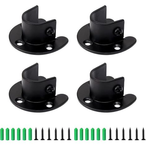 Support de tringle à rideaux à bride en forme de U en 4 pièces, tringle à rideaux en acier inoxydable de 25 mm (noir)