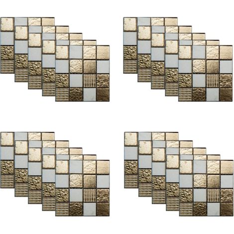 Dalles autocollantes murales style mosaïque en PVC 15 x 15 cm, lot de 20 pièces, revêtement mural déco cuisine (1/5)