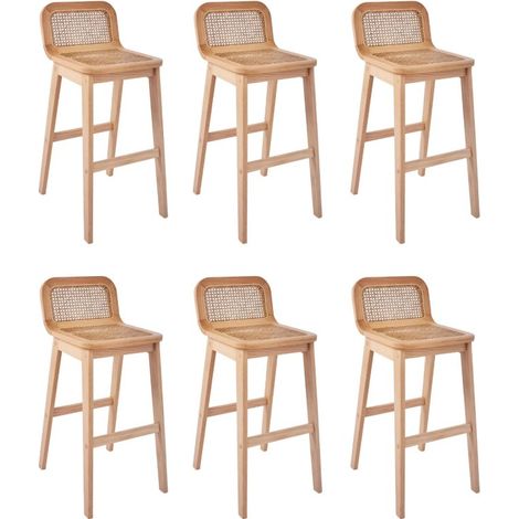 Lot de chaises SANA d'îlot et bar en chêne et assise cannage 65cm  Lot de 6