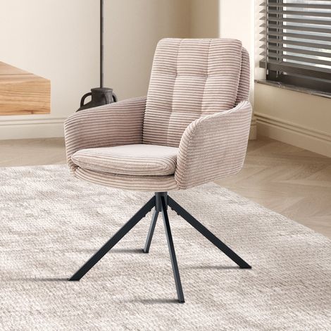 Lot de 2 chaises pivotantes en velours côtelé beige LOUCY (1/5)