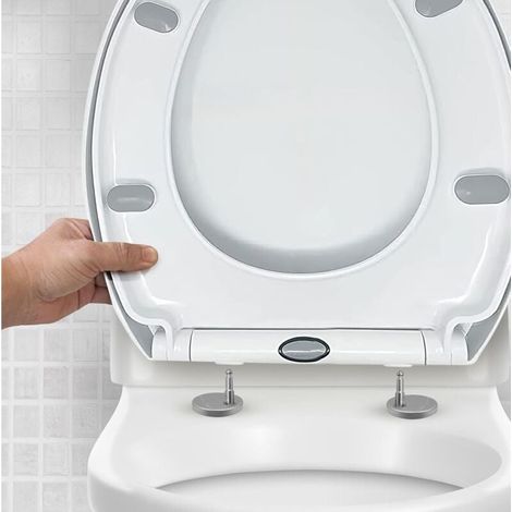 Abattant WC ovale à fermeture amortie – Siège de toilette à dégagement rapide – Abattant de toilette en forme de O avec fermeture amortie – Abattant de toilette à fermeture lente avec charnières (1/4)