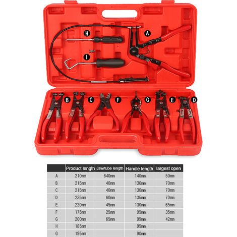 Rosvola 9 pièces ensemble de pinces à anneaux de serrage de tuyau automatique Type de câble de fil Flexible pinces de démarrage à mâchoire pivotante outil dissolvant joint d'huile tournevis outils de (1/5)