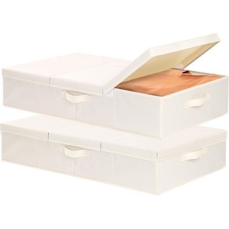 Lot de 2 Sac de Rangement sous Lit en Tissu, 60x30x15cm, Beige (1/5)
