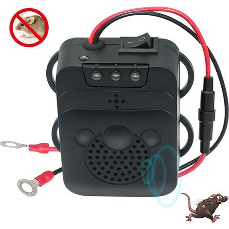Répulsif Ultrason pour voiture, protection contre les martres contre les martres - Connexion à une batterie de voiture 12 V dans le compartiment moteur pour voiture, grenier, jardin, etc. (1/4)