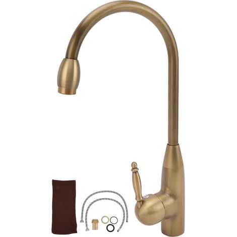 Robinet de salle de bains en laiton Antique, robinet de cuisine à poignée unique, robinet d'eau chaude et froide, petit cygne Antique (1/5)
