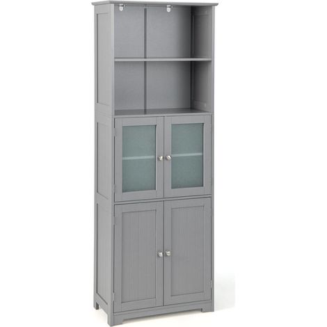 Portes en Verre Trempé Grand Espace Meuble Colonne de Rangement pour Salle de Bain Séjour Gris (1/5)