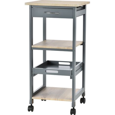 Carrello da Cucina Portavivande 37x37x76 cm in Legno di Pino e MDF Grigio (1/5)