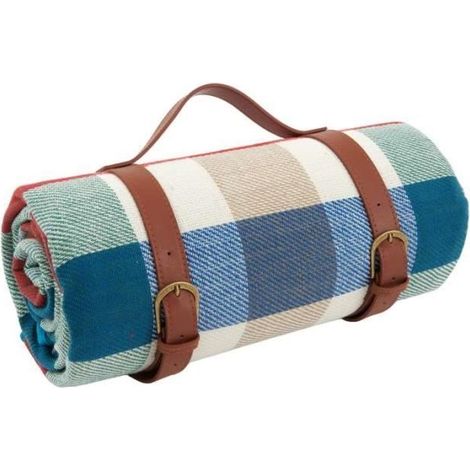Tapis de plage – pour camping en plein air – résistant à l'humidité – avec sangles de rangement en cuir, 90 x 200 cm,Bleu et rouge (1/4)