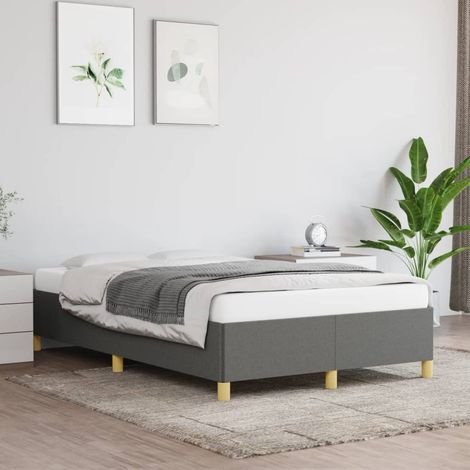 Cadre de Lit 120x200 cm Gris Foncé en Tissu Polyester avec Lattes Contreplaqué, Support Stable pour Matelas (1/4)