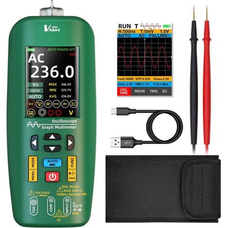 BSIDE O1 Multimètre Oscilloscope Portable 3 en 1 Multimètre TRMS à Oscilloscope Automobile LCD Couleur 4 Résultats 10Mhz Connectable sur PC Testeur Rechargeable de Tension Courant Continuité Capacité (1/4)