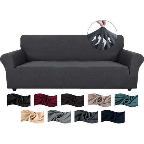 Elastischer Sofabezug 4 Sitzer, Jacquard Couchüberzug Dunkelgrau, Rutschfest & Waschbar (1/5)