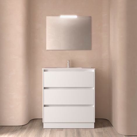 Badezimmermöbel NOJA 800 3 Schubladen WHITE SATIN + Waschtisch + Spiegel