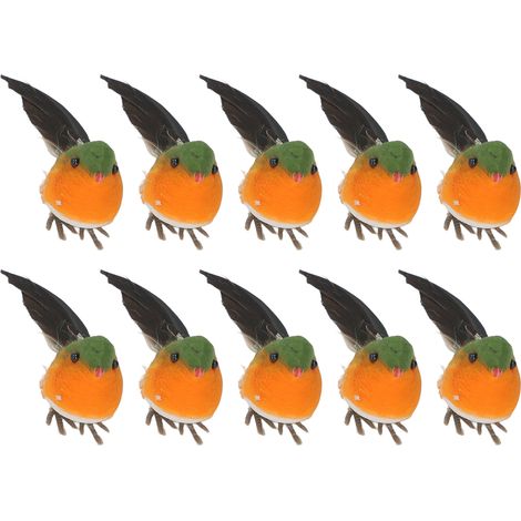 Lot de 10 merles artificiels (5 x 4 x 2 cm) pour décorer un sapin de Noël, une clôture, un meuble ou une branche. (1/5)