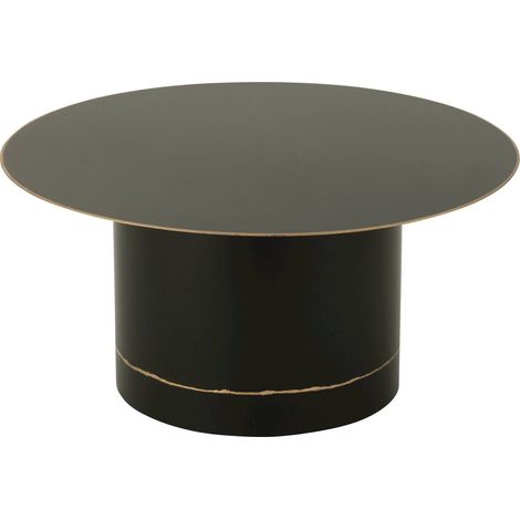 Table basse ronde cylindre noir bord doré design élégant - Noir mat liseré doré (1/5)