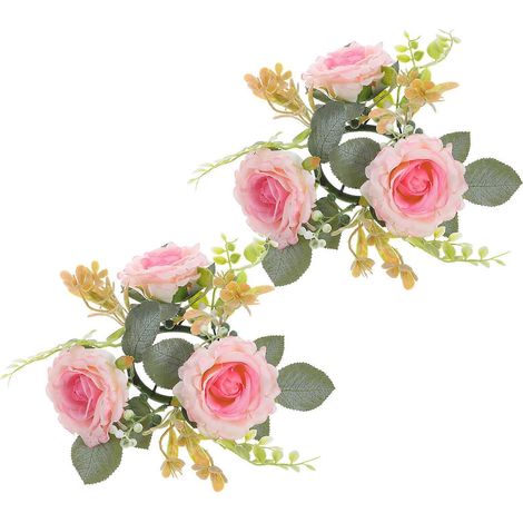 Couronne de bougies et fleurs artificielles pour décoration de table, idéale pour les mariages et les fêtes (lot de 8). (1/5)