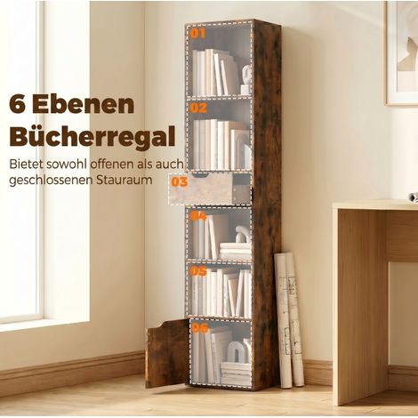 Étagère de rangement 30x24x158 cm en bois brun, avec tiroir, pour petits espaces – MEUBLIV (1/5)