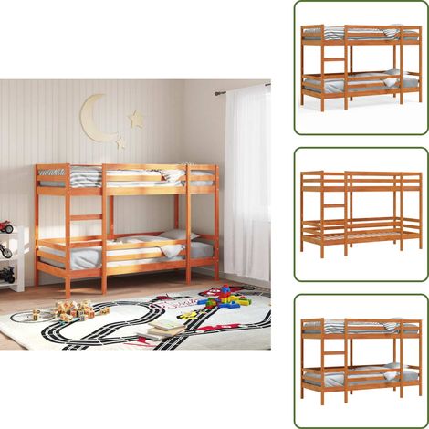 The Living Store Lit superposé sans matelas cire marron 90x190 cm pin massif - Lit Superposé - Lit Mezzanine - Lit Double - Lit Enfants - Meuble Chambre