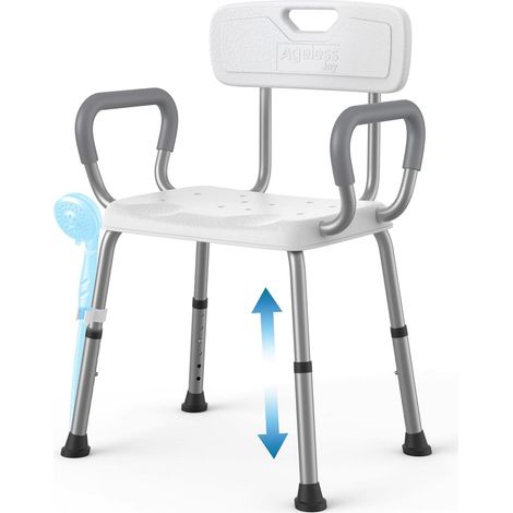 Chaise de Douche Aluminium - 150 kg - Siège Large Réglable - Avec Accoudoirs - Salle de Bain (1/5)