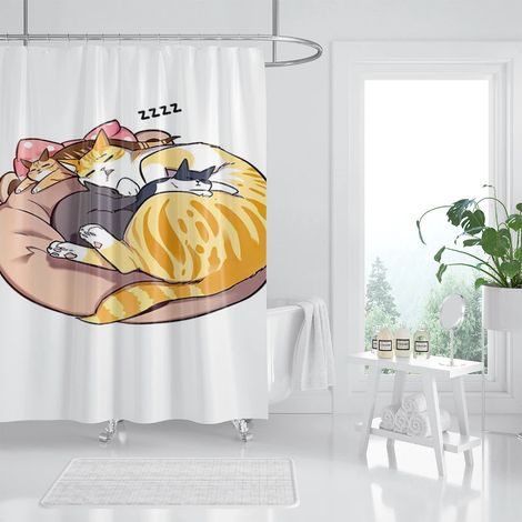 Filiyano-Rideau de douche à motifs animaux (chat et chien) pour baignoire et douche, idéal pour les enfants (garçons et filles), 240 x 180 cm (94 x 70