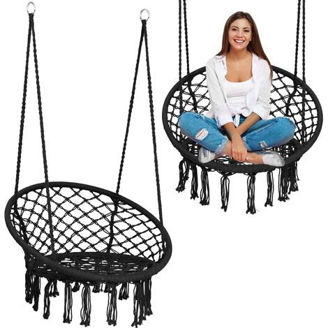 Hängender Gartenschaukelstuhl Boho Schwarz (1/5)