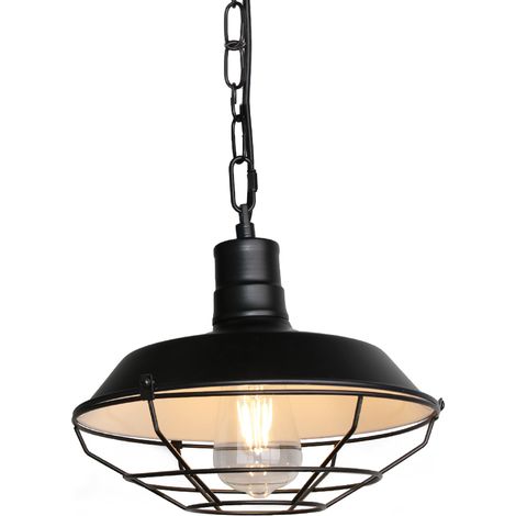 Lustre Suspension Industriel Vintage Luminaire Plafonnier Abat-jour Métal Lampe à Suspension Réglable E27 Noir + Blanc Ø36CM - 1Pcs (1/5)
