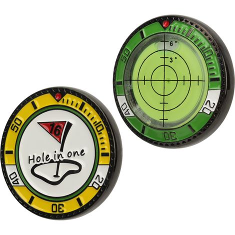 Marqueur de balle double face Golf Green Reader avec niveau à bulle, accessoire de golf portable et précis pour les sports de plein air, jaune et vert. (1/5)