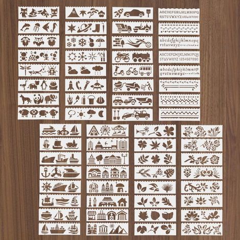 64 Feuilles pochoirs réutilisables pour peinture,Styles Assortis Dessin Artistique Pochoirs,pour Bricolage Scrapbooking Dessin Décor de Plancher(8 styles, 8 feuilles de chaque style),Parent (1/5)