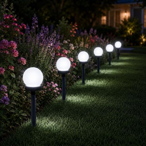 Lot de 3/6/8/10 lampes solaires pour extérieur - Guirlande lumineuse solaire avec boule blanche - Pour extérieur, terrasse, cour, chemin (1/5)