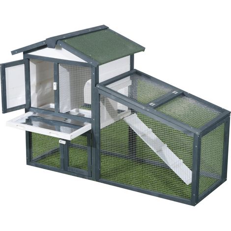 Cage lapin et animaux bois 2 étages sapin double porte 140x65x100cm vert blanc