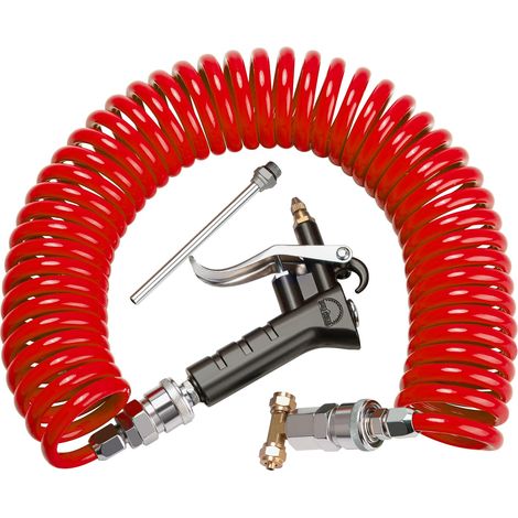 Soufflette de nettoyage robuste pour poids lourds, avec tuyau spiralé de 6 mètres et 2 embouts interchangeables — Kit soufflette pour siège pneumatique (Rouge) (1/3)