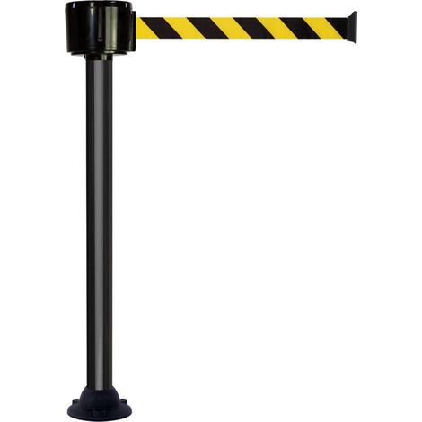 Poteau alu noir à sangle grande longueur hachurée jaune/noir 12m x 50mm sur socle fixe - 2810234