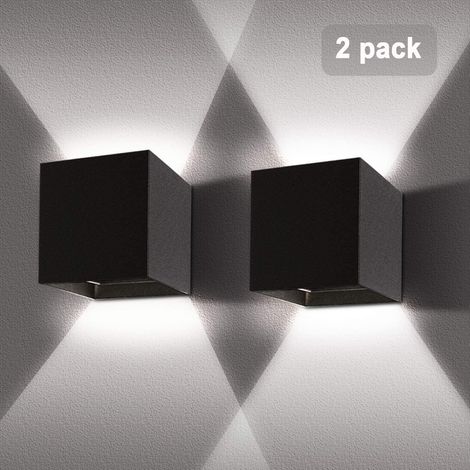 2pcs LED Wall Light Indoor Modern 12W Aluminum Wall Lamp Sconce Fixtures for Living Room Bedroom (Black, Cool White)