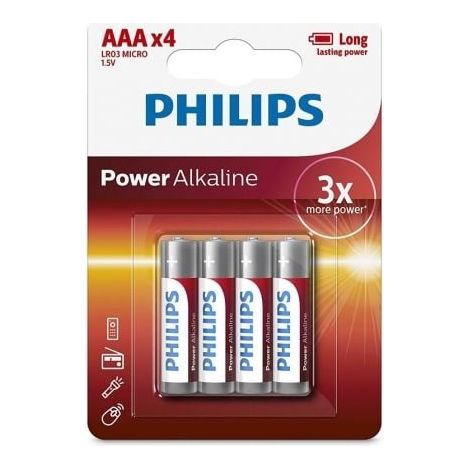 Aaa/lr03 Alkaline 1,5v Philips Power Batterie (Blister 4 Stk.) Lr03aaax4-philips