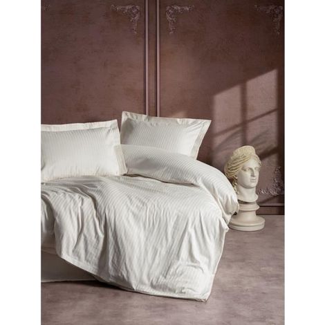Juego de cama - 1 funda de edredón 220 x 240 cm + 2 fundas de almohada 60 x 60 cm - Satinado 100% algodón - Crudo