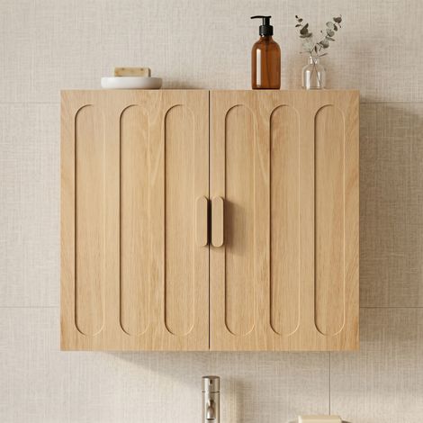 URBAN MEUBLE Armoire à Pharmacie Suspendue, Placard de Salle de Bain avec Étagères Réglables, Effet Chêne