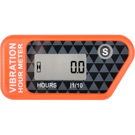 LCD Compteur horaire à vibrations étanche IP68, tondeuse, orange Autoalimenté, sans câblage, total non réinitialisable, TMR réinitialisable, 3 sensibilités, verrouillage de transport (1/5)
