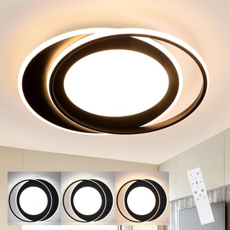 ZMH Plafonnier LED Salon Plafonnier : 48CM Dimmable Salon Lampe moderne Anneau Lampe de chambre 66W Design Acrylique Lampe de bureau avec télécommande pour chambre bureau noir (1/5)
