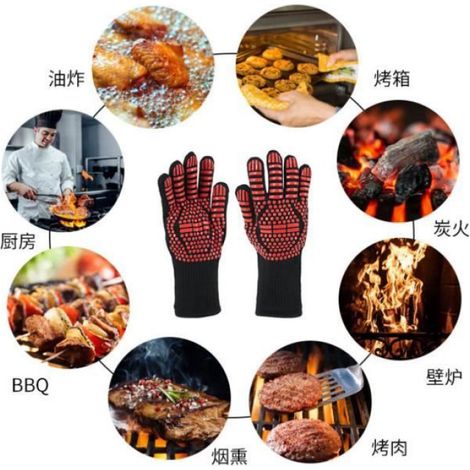 Gants de barbecue résistants à la chaleur jusqu'à 800 °C, Antidérapants, Réutilisables,Isolation en silicone pour (1/4)