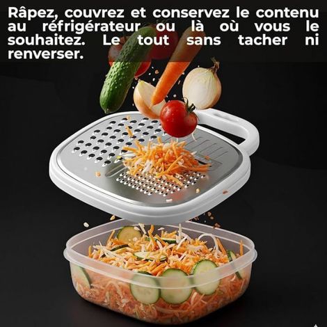 Rapeuse à legume avec bol et couvercle. Râpe à carotte legume fromage... professionnelle avec 3 lames différentes et RAPE (1/4)