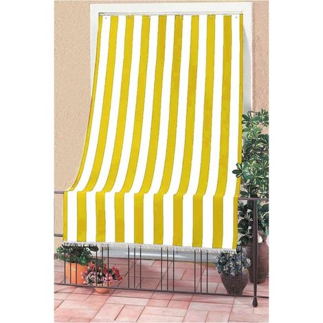 TrAdE Shop Traesio - Tenda Da Sole A Righe Con Anelli Per Porta Esterno Balcone Veranda Giardino 200x290cm - Giallo