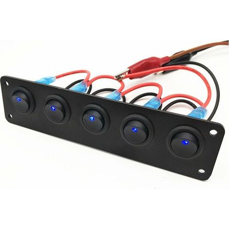 5 Gang 3 Pin Rocker Switch Panel 20A Étanche On Off 12V Vert Interrupteur à Bascule pour Voitures Camions Bateaux