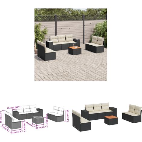 8-tlg. Garten-Sofagarnitur mit Kissen Schwarz Poly Rattan - Gartensorte - Outdoor Möbel - Lounge Set - Esszimmergarnitur - Gartenlounge - Home & Living (1/3)