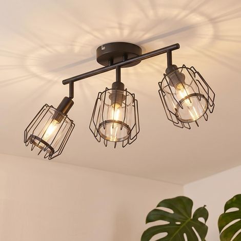 E14 LED Ceiling Light with Acrylic Lampshade, 3 Spotlights, Black Adjustable Interior Wall Light, Hallway, Kitchen, Bedroom (No Bulbs) (1/5)
